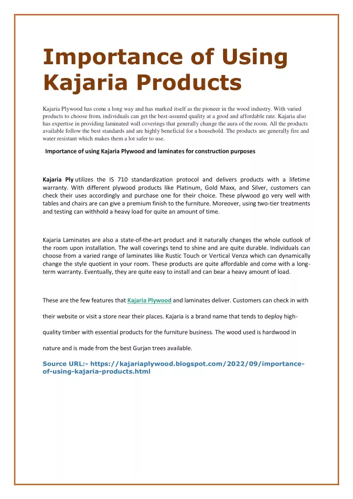 importance of using kajaria productst kajaria
