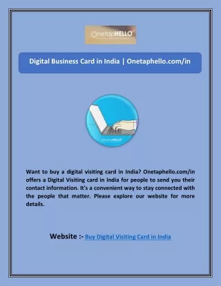 Buy Digital Visiting Card in India | Onetaphello.com/in