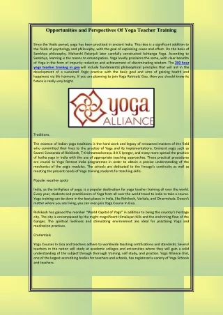 Opportunities and Perspectives Of Yoga Teacher Tra