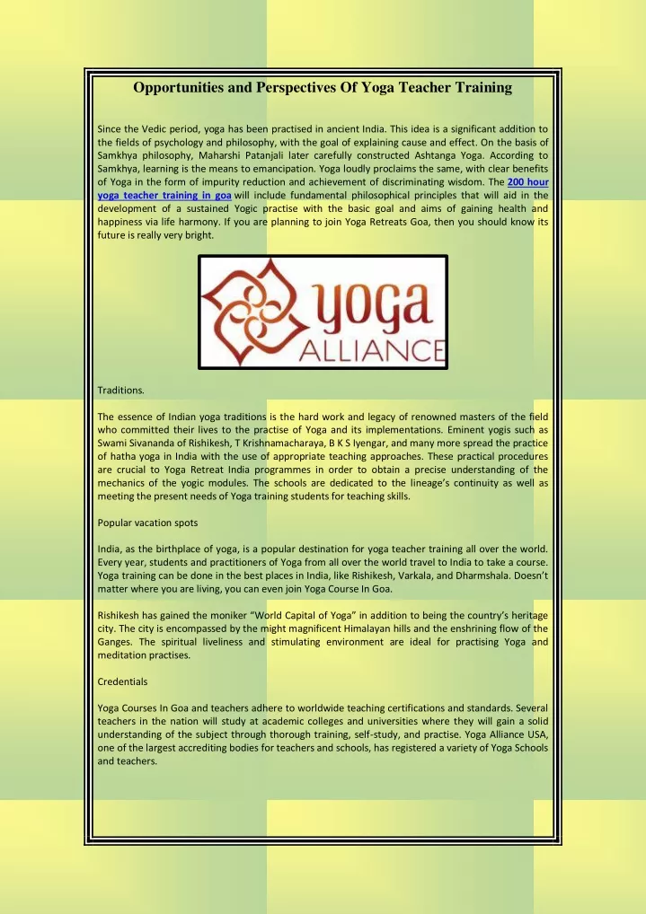 opportunities and perspectives of yoga teacher