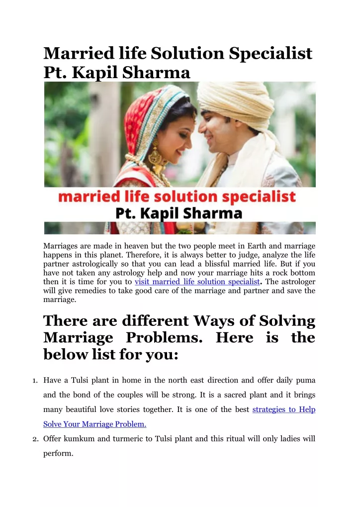 married life solution specialist pt kapil sharma