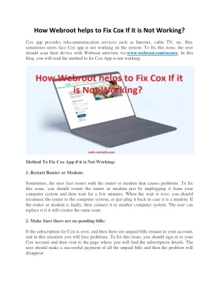 how webroot helps to fix cox if it is not working