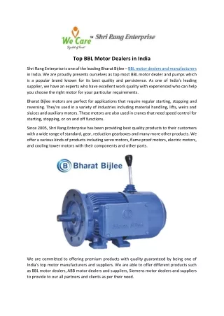 BBL Motor Dealers in India
