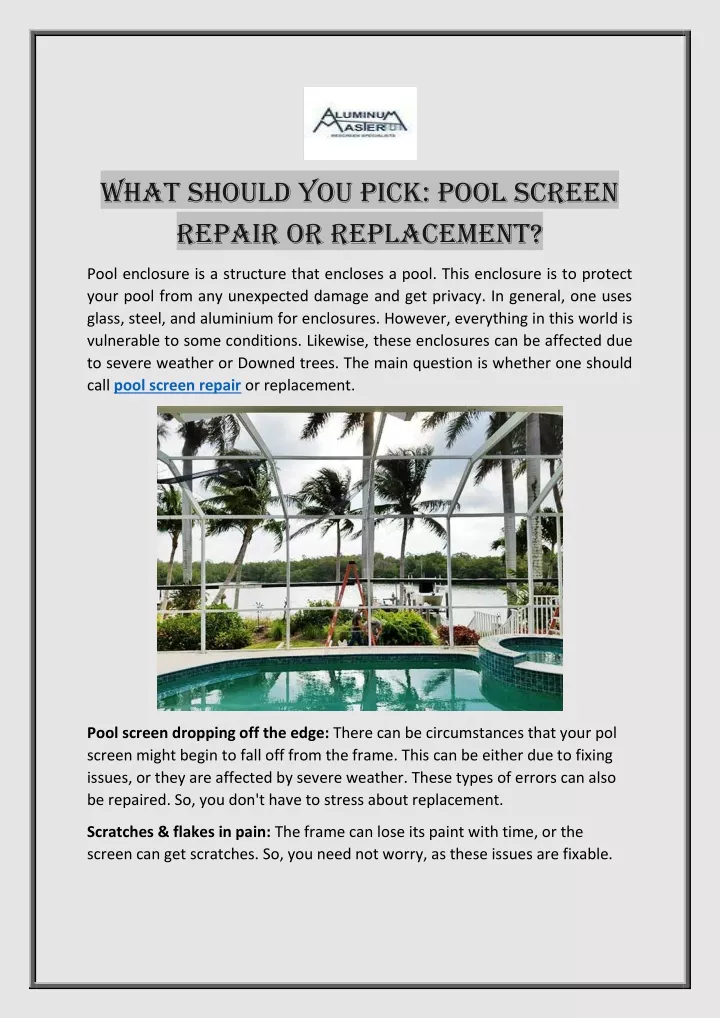 what should you pick pool screen repair