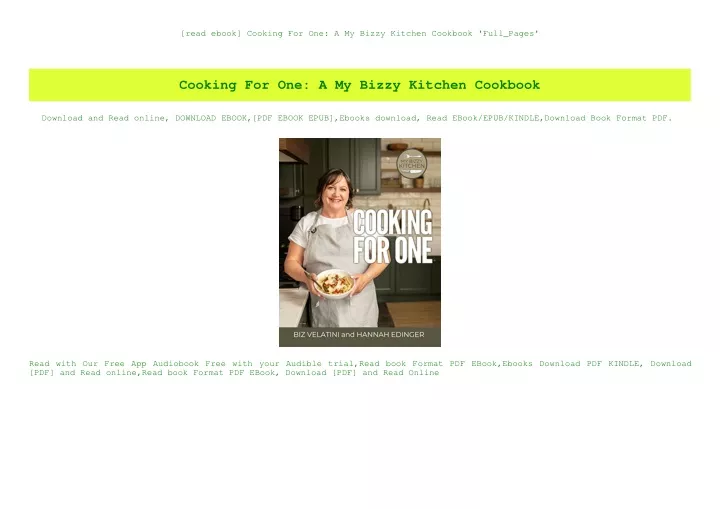 read ebook cooking for one a my bizzy kitchen