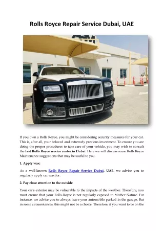 Rolls Royce Repair Service Dubai, UAE