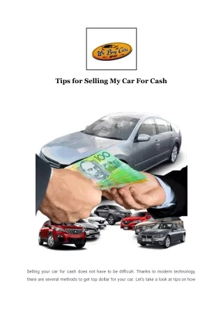 Tips for Selling My Car For Cash