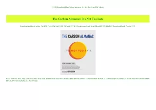[PDF] Download The Carbon Almanac It's Not Too Late PDF eBook