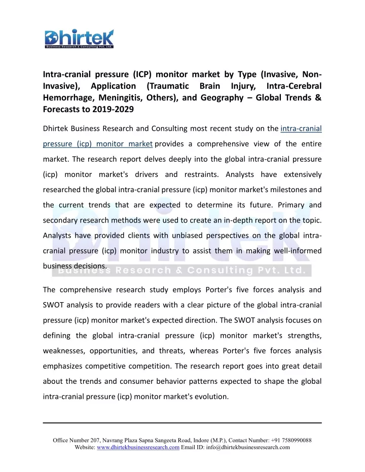 intra cranial pressure icp monitor market by type