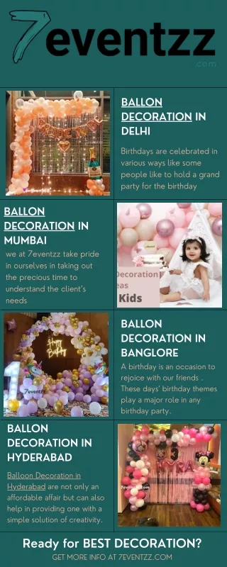 Ballon Decoration Services at Home | Party Decor for B'day 7Eventzz