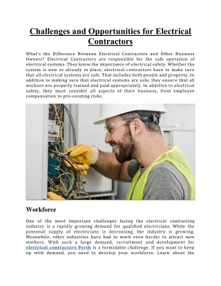 Challenges and Opportunities for Electrical Contractors