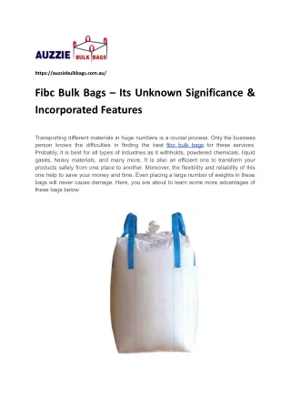 Fibc Bulk Bags – Its Unknown Significance & Incorporated Features.docx
