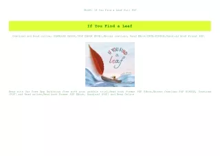 [BOOK] If You Find a Leaf Full PDF
