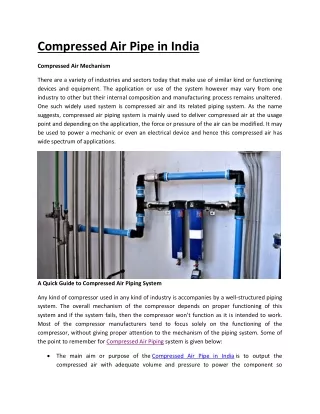 Compressed Air Pipe in India