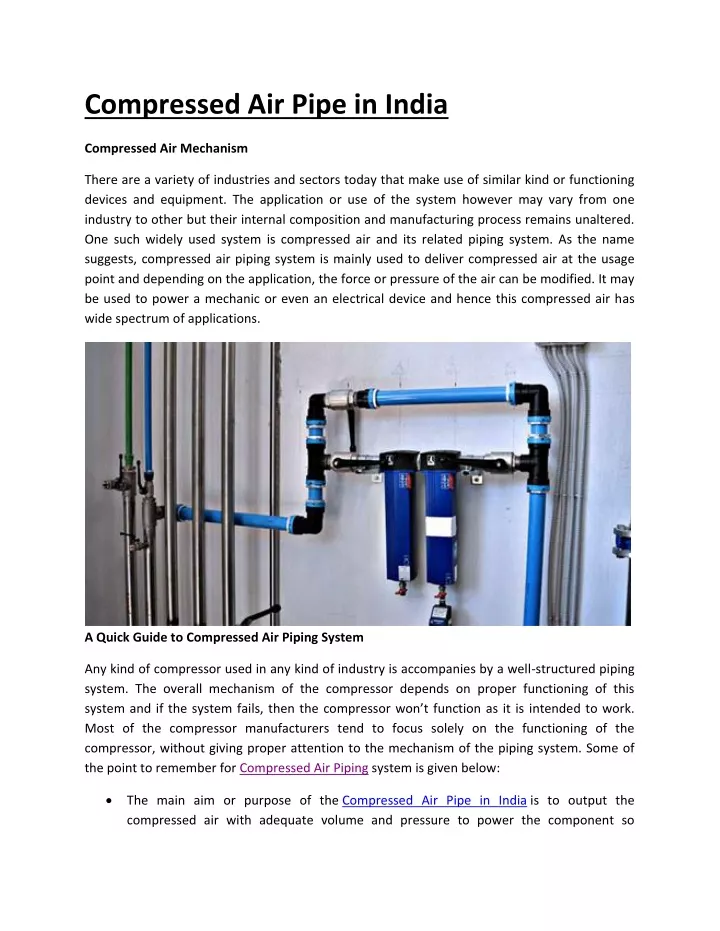 compressed air pipe in india