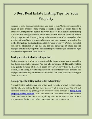 5 best real estate listing tips for your property