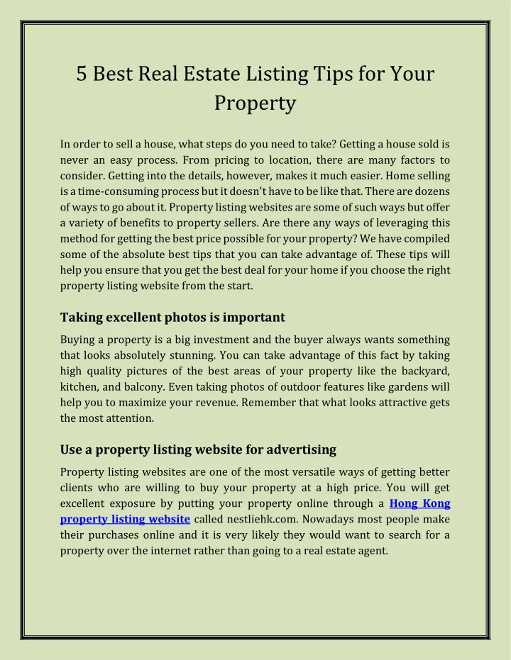 5 best real estate listing tips for your property