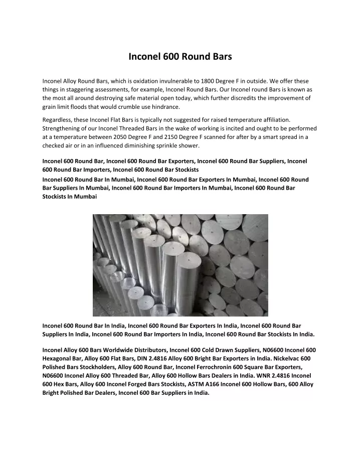 inconel 600 round bars