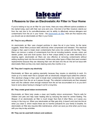 5 reasons to use an electrostatic air filter