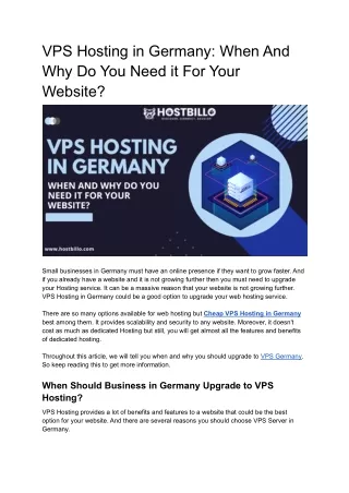 vps hosting in germany when and why do you need
