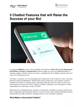 5 Chatbot Features | Raise The Success of your Bot  | Businessezee