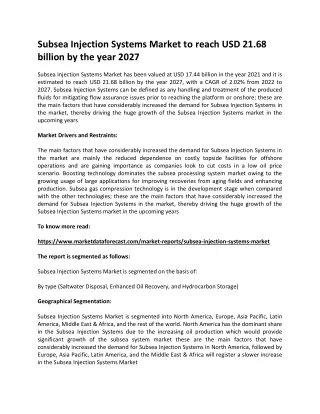 subsea injection systems market to reach