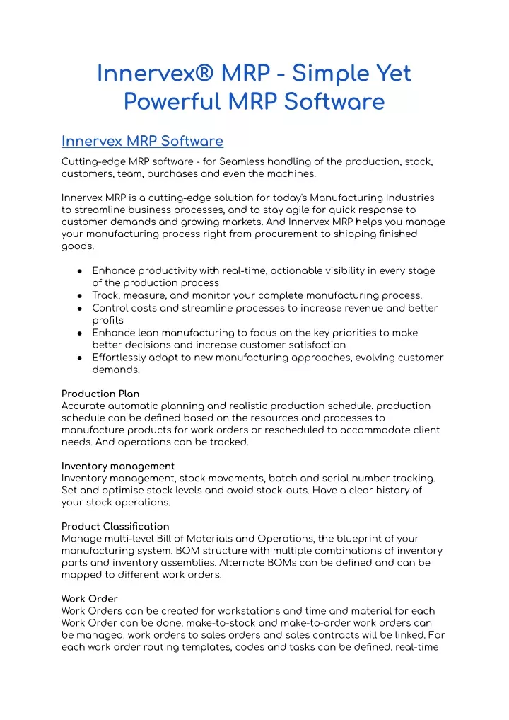 innervex mrp simple yet powerful mrp software