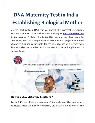 DNA Maternity Test in India