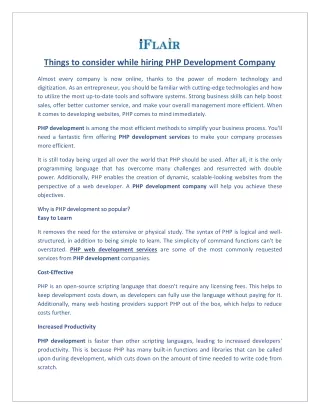 Things to consider while hiring PHP Development Company