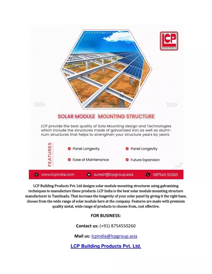 lcp building products pvt ltd designs solar