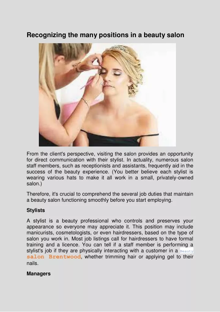 recognizing the many positions in a beauty salon