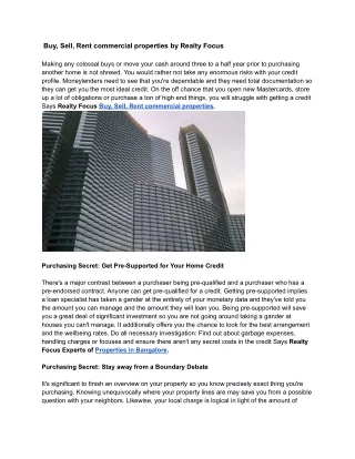 Tips to Buy, Sell, Rent commercial properties by Realty Focus
