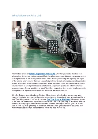 Wheel Alignment Price UAE