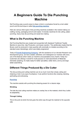 a beginners guide to die punching machine