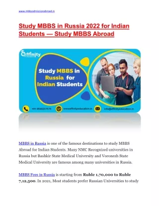 Study MBBS in Russia 2022 for Indian Students