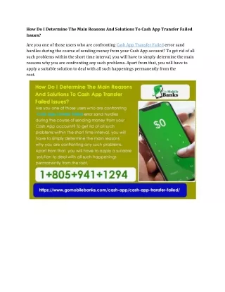 How Do I Determine The Main Reasons And Solutions To Cash App Transfer Failed Is