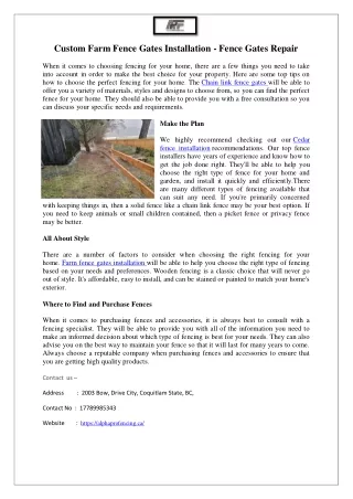 Custom Farm Fence Gates Installation - Fence Gates Repair