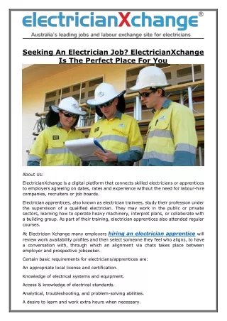 Seeking An Electrician Job ElectricianXchange Is The Perfect Place For You