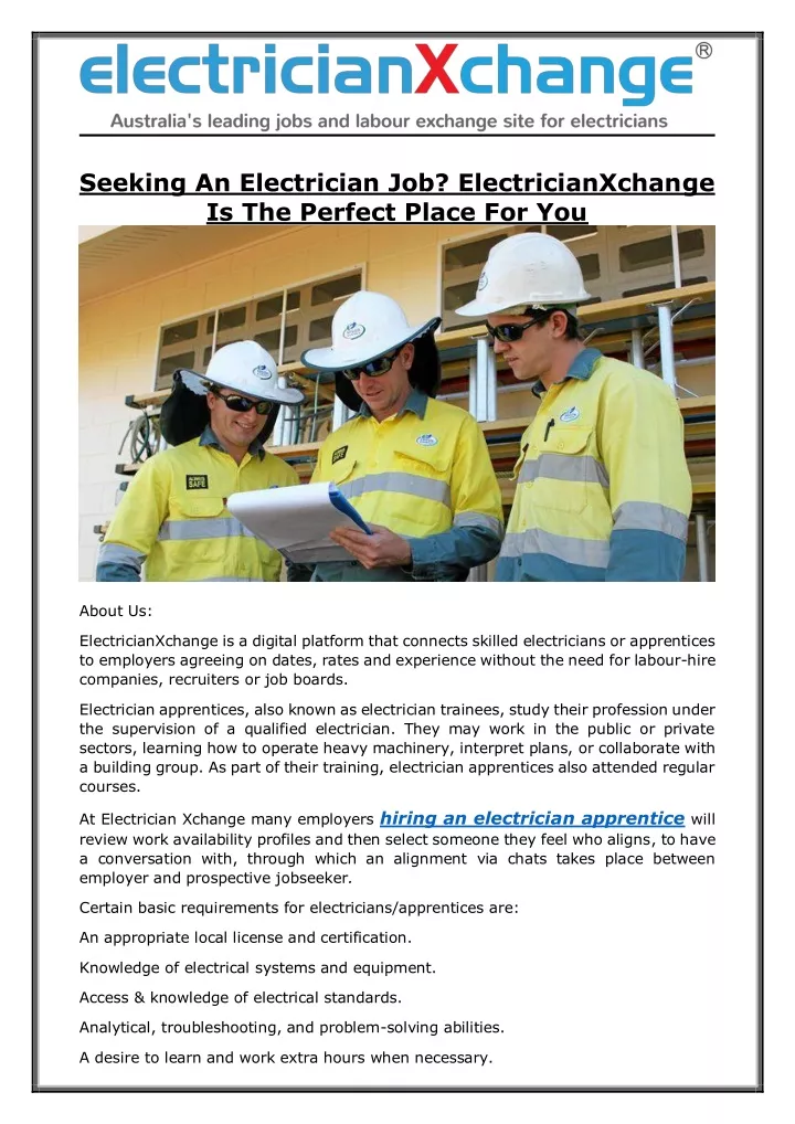 seeking an electrician job electricianxchange