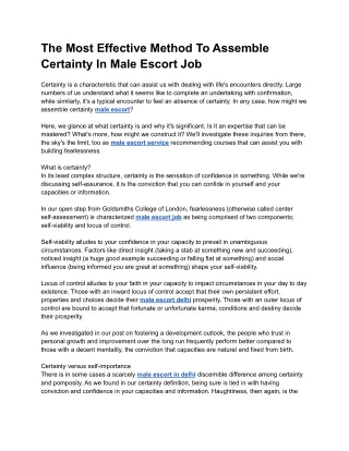 The Most Effective Method To Assemble Certainty In Male Escort Job