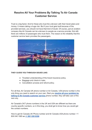 Resolve problems by talking to Air Canada customer service