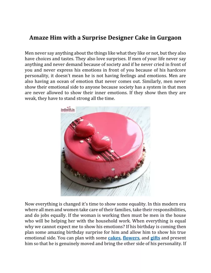 amaze him with a surprise designer cake in gurgaon