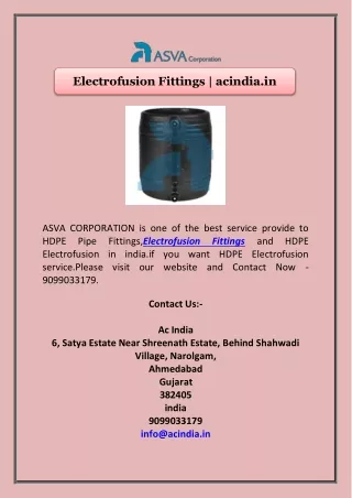 Electrofusion Fittings | acindia.in