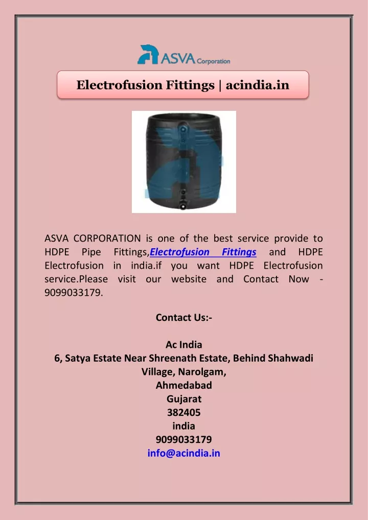 electrofusion fittings acindia in