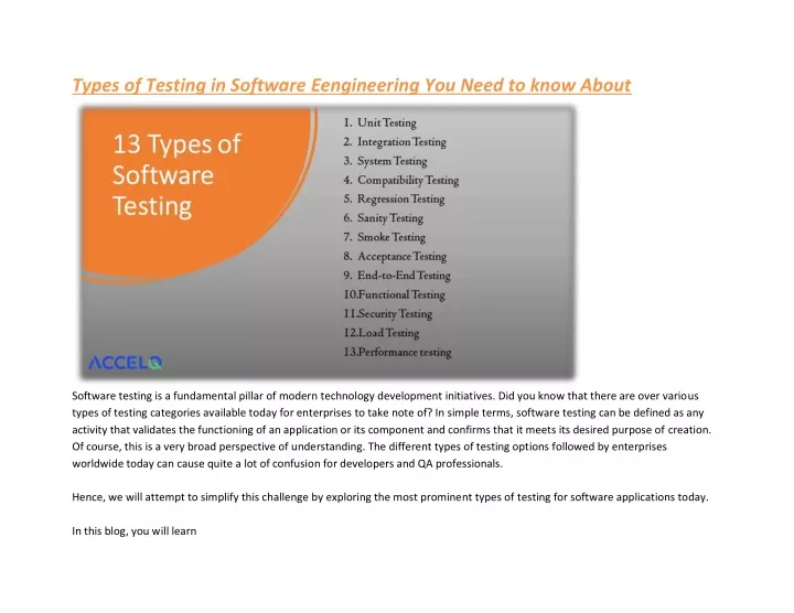 types of testing in software eengineering