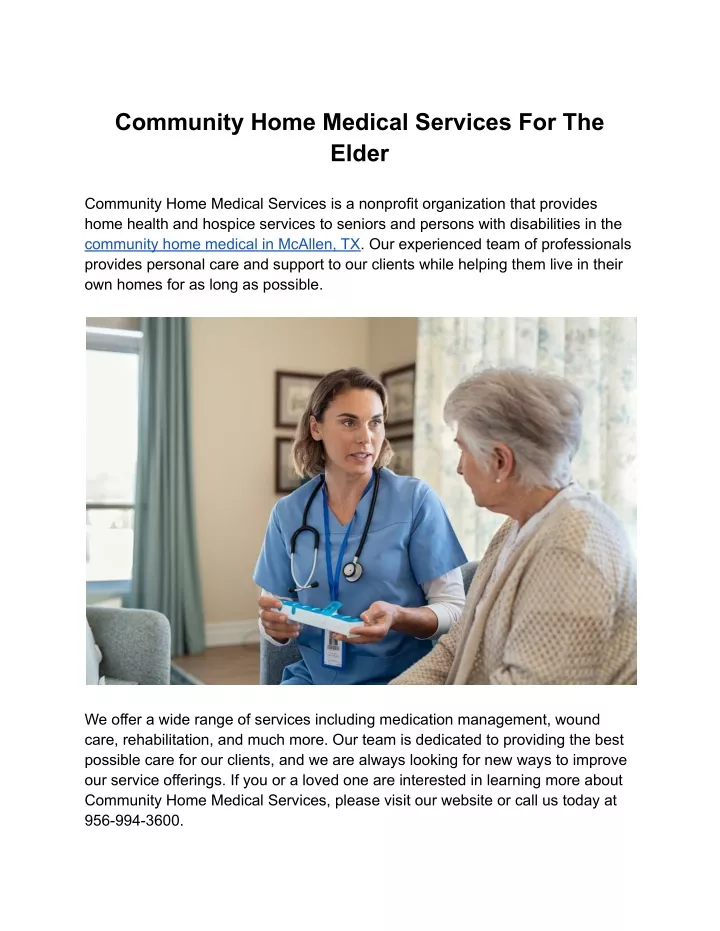 community home medical services for the elder