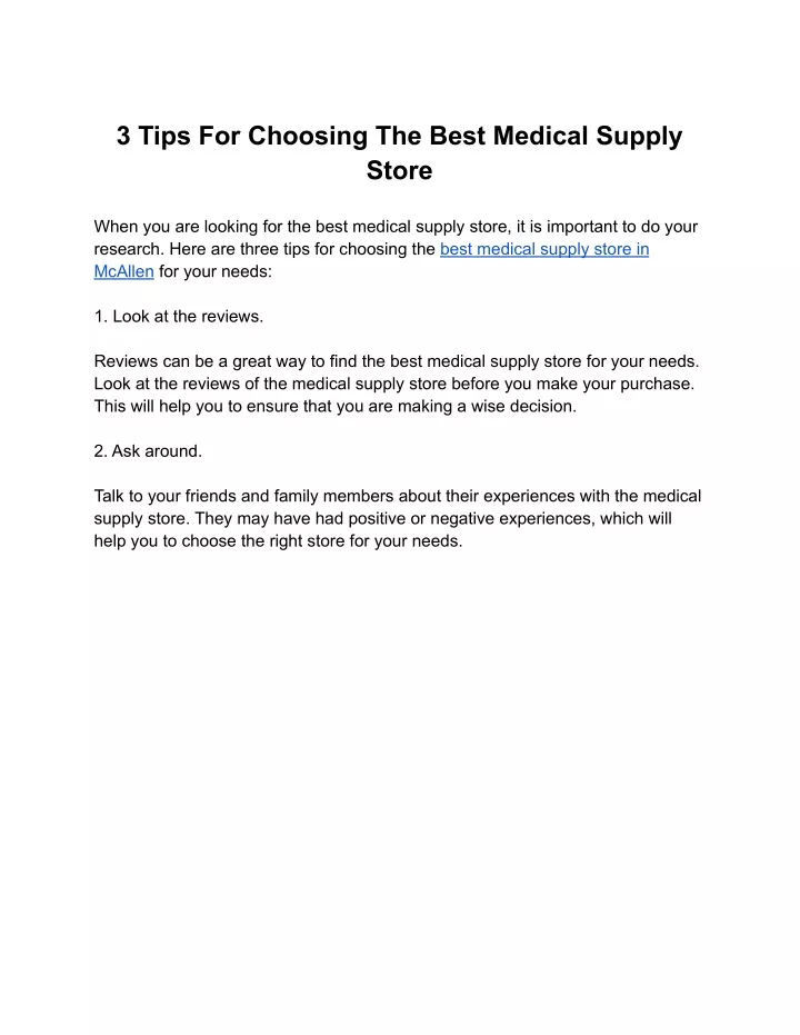 3 tips for choosing the best medical supply store
