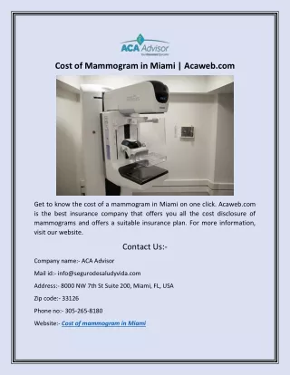cost of mammogram in miami acaweb com