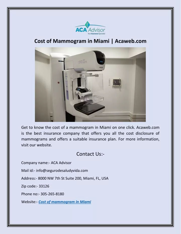 cost of mammogram in miami acaweb com