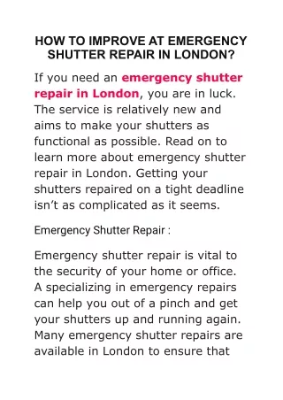 HOW TO IMPROVE AT EMERGENCY SHUTTER REPAIR IN LONDON